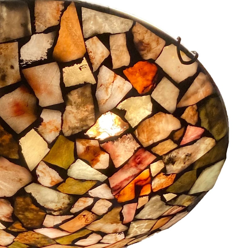 ARTZONE Stained Glass Flush Mount Ceiling Light 16 Inch 3-Light Natural Stone Mosaic Ceiling Lamp for Hallway Entryway Bathroom - Image 3